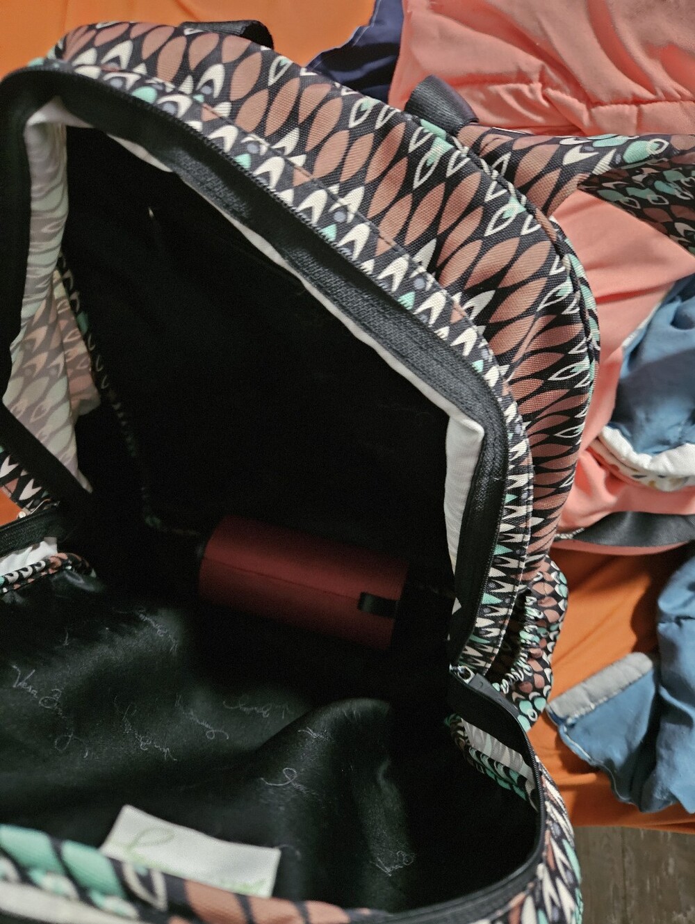 Vera Bradley Lighten Up Just Right Sierra Stream Teal and Brown Print Backpack - Picture 7 of 8